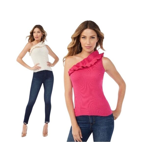 Sofia Vergara One Shoulder Ruffled Knit Tank Top Shirt 2-Pack Size L - Picture 1 of 16